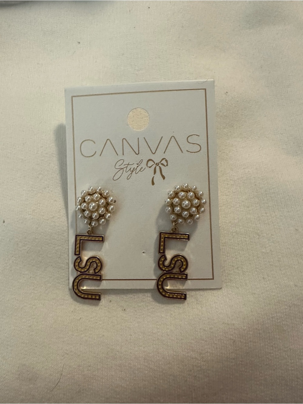 LSU Pearl Cluster Drop Earrings - White and Gold